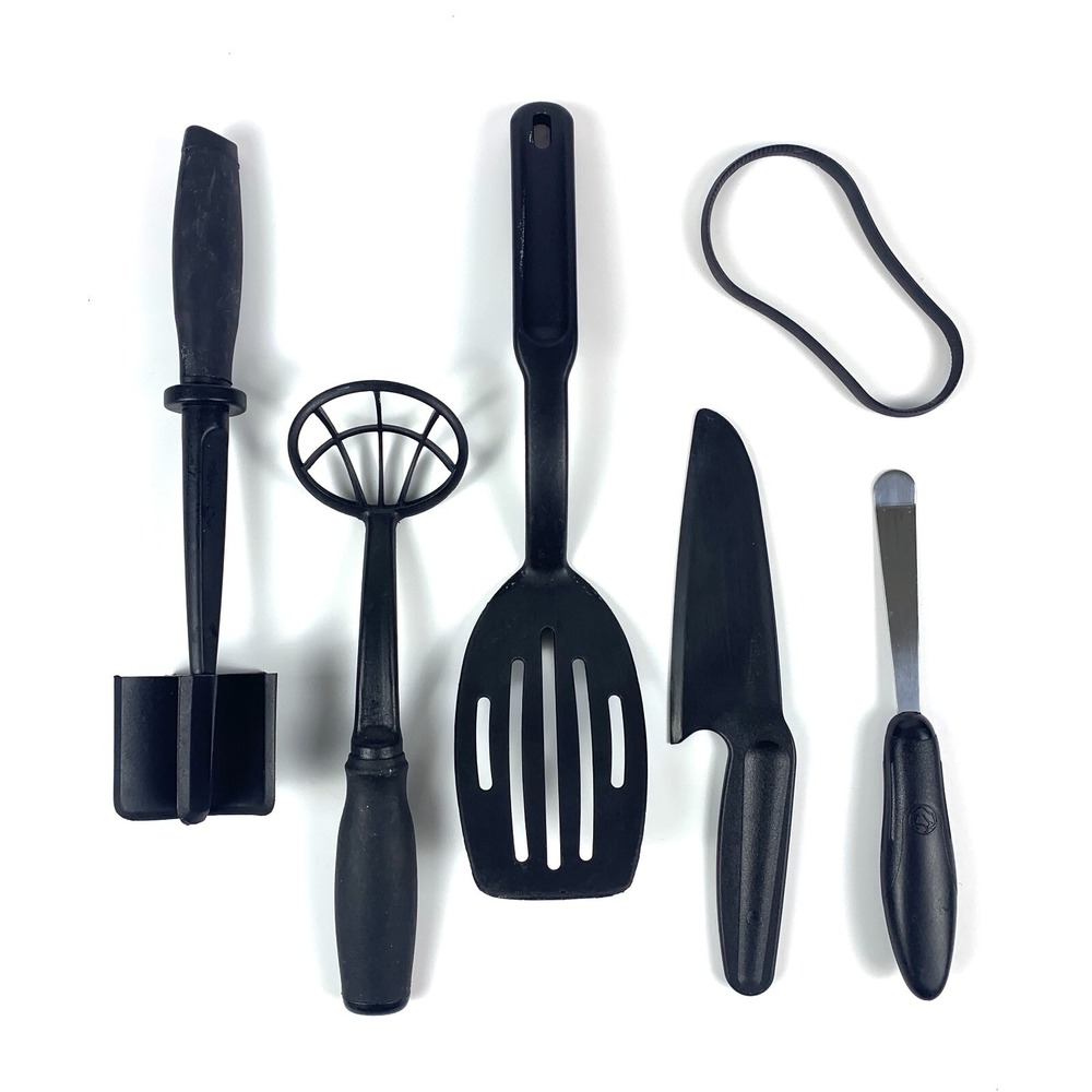 Pampered Chef Black Nylon Lot of 6 Utensils Chop Chunk Scoop Loop‎ Knife Spatula